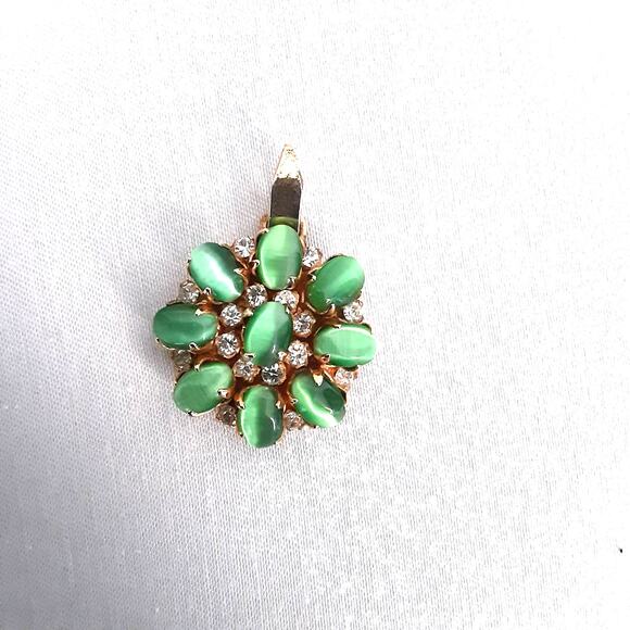 Little Pendant Green Tiger's Eye Oval Stones With Tiny Clear Rhinestone Accents - Picture 3 of 6